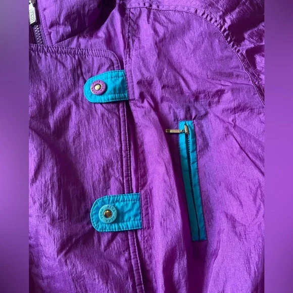 Vintage 80s One Piece Ski Snowboarding Suit Purple Turquoise Size 16 by Fera - Picture 4 of 17